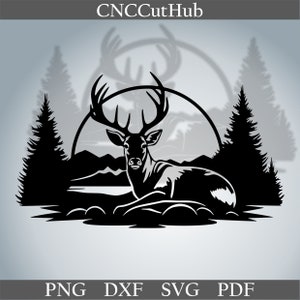 Deer scene dxf, Animals cut file for laser, dxf plasma, cnc, metal wall decor, svg for Cricut, decal papercut template, wood art, engraved