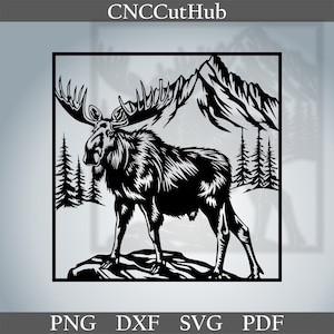 Moose scene dxf, Animals cut file for laser dxf plasma cnc metal wall decor svg for Cricut decal papercut template wood art engraved