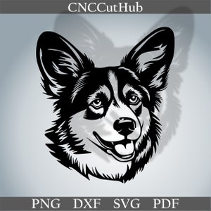 Corgis Kopf dxf, Tiere schneide die Datei für Laser-Plasma, Cnc-Metall-Dekor, svg für Cricut, Abziehbild-Papierschnitt-Vorlage Portrait Hund Cnc-Hund-Silhouette