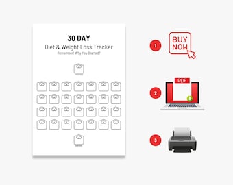 30 Day Weight Loss Tracker Printable – Diet Journal - PDF and JPG