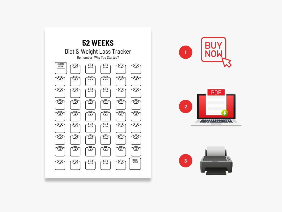 52 Week Weight Loss Tracker Printable: Diet Journal (PDF & JPG) - Etsy