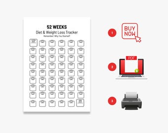 52 Week Weight Loss Tracker Printable: Diet Journal (PDF & JPG)