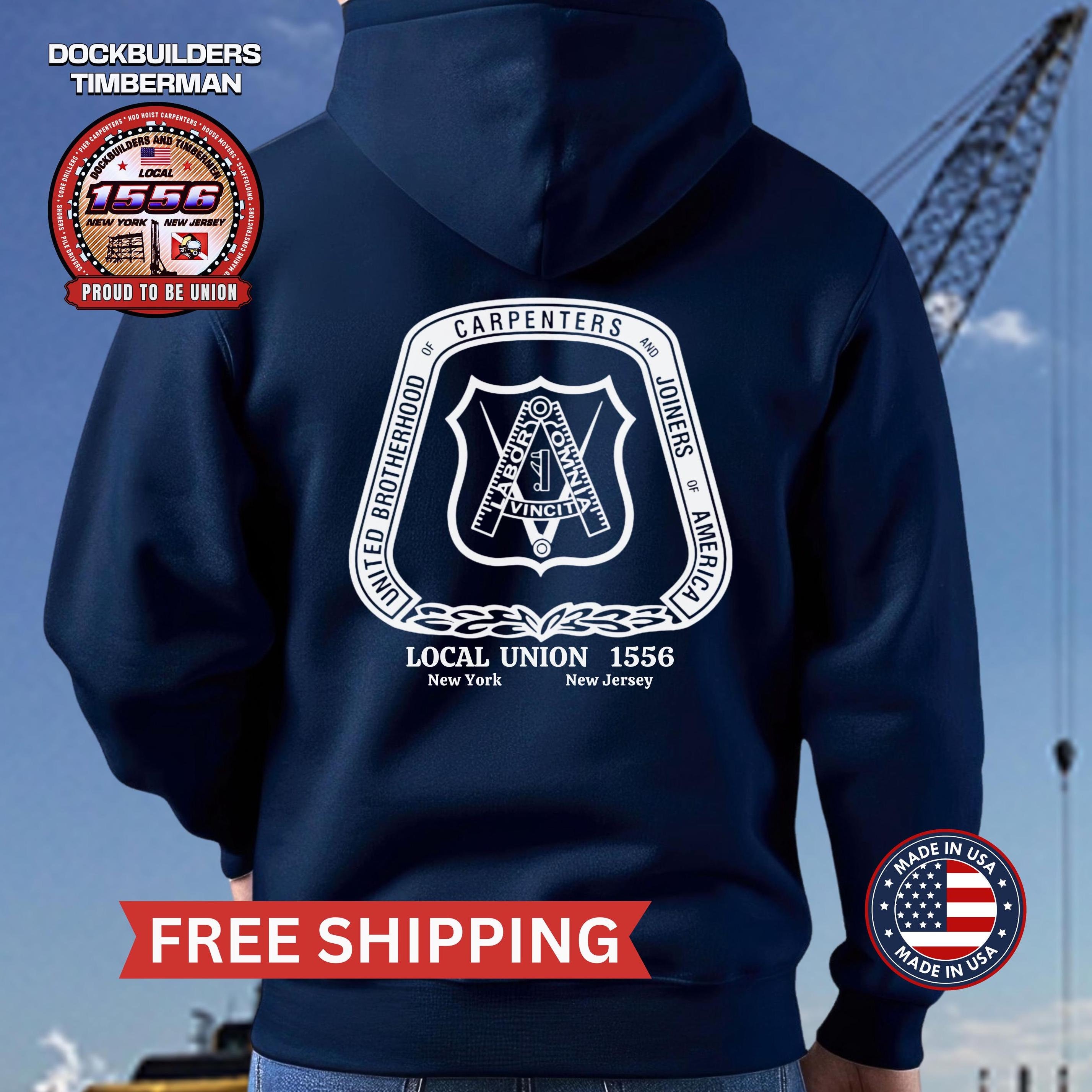 NYCDCC Local 1556 Hoodie, United Brotherhood Unisex Pullover, Dockbuilders Shirt, Carpenters, Blue Collar, Gift For Him, Union Construction