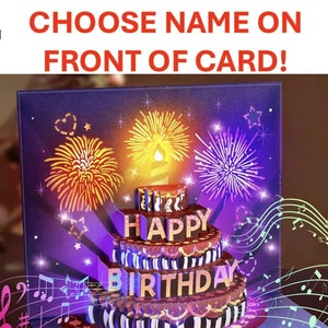 Biglietto di auguri di compleanno con nome personalizzato con luci e suoni! - Biglietto di auguri pop-up di buon compleanno per tutte le età! - Spedizione nel Regno Unito