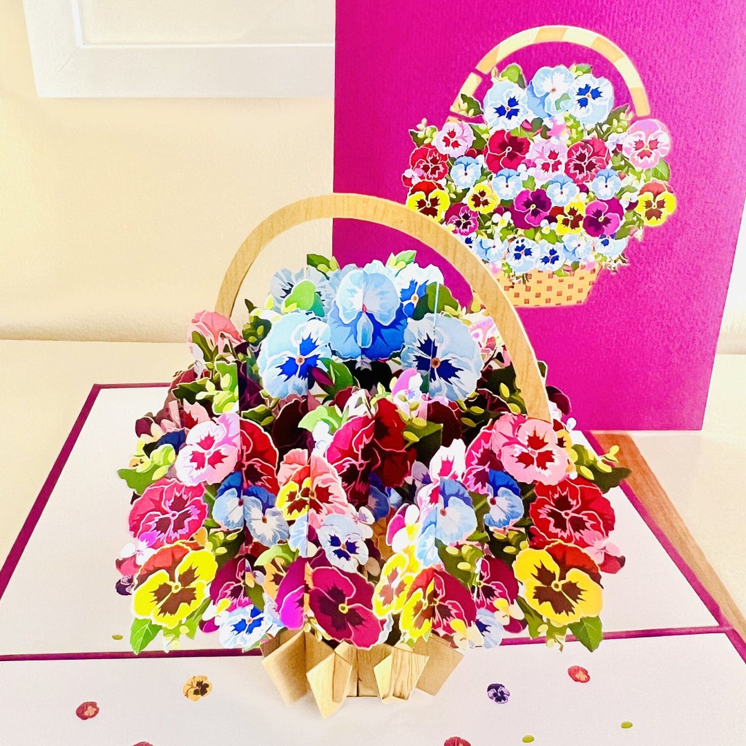 Flowers POP UP Basket Card for Any Occasion, Greeting Card, 3D Birthday ...
