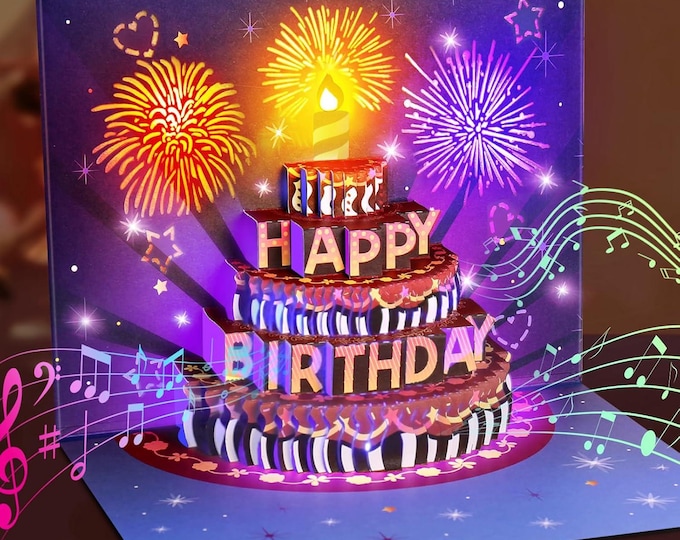 Pop Up Birthday Card with Lights & Sound – Personalised 3D Greeting for Children and Adults - Fast UK Dispatch