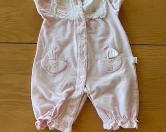 Little Me Baby Romper One Piece Baby 3M Pink Striped Nautical Sailboat Preppy