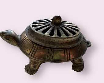 Incense Burner Brass Turtle With Shell Lid vintage 4 In X 3 In Beautiful Patina