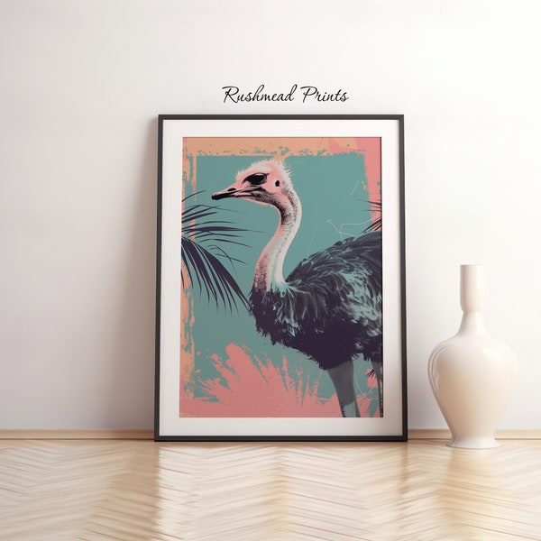 Ostrich Print, Ostrich Wall Art, African Safari Animal, Animal Portrait, Printable Artwork, Digital Download, Downloadable Poster