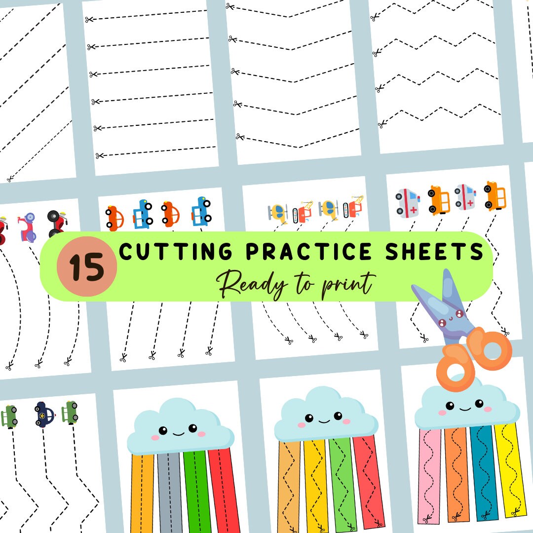 Scissors Skills Cutting Practice Sheets, Printable Preschool Shapes Lines Worksheets, Scissor ...