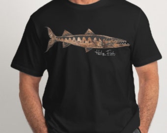 Barracuda T-Shirt Angler Shirt Fishing Shirt from Holyfish - Barracuda in wood look