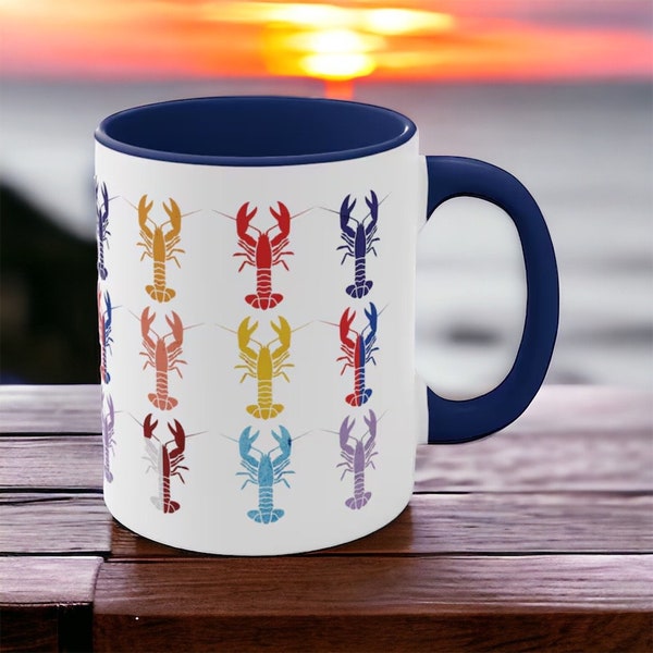 Lobster Mug, Coastal Kitchen Decor, Two-Tone Coffee Cup, New England Charm, Gift for Beach Lovers, Maine lobster Nautical Coffee Mug