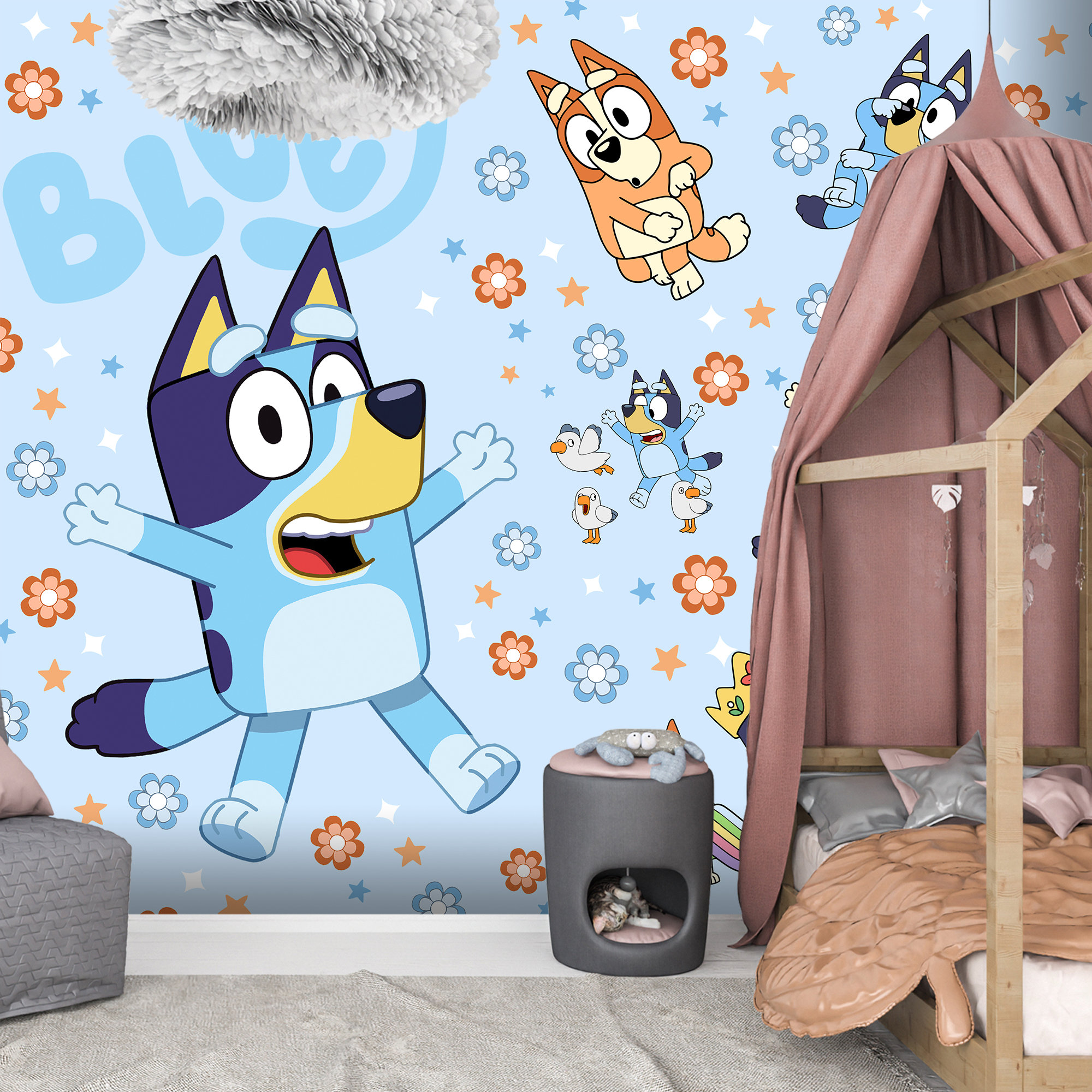 Bluey Mural, Bluey Cartoon Mural, Bluey Kids Bedroom Mural, Peel and