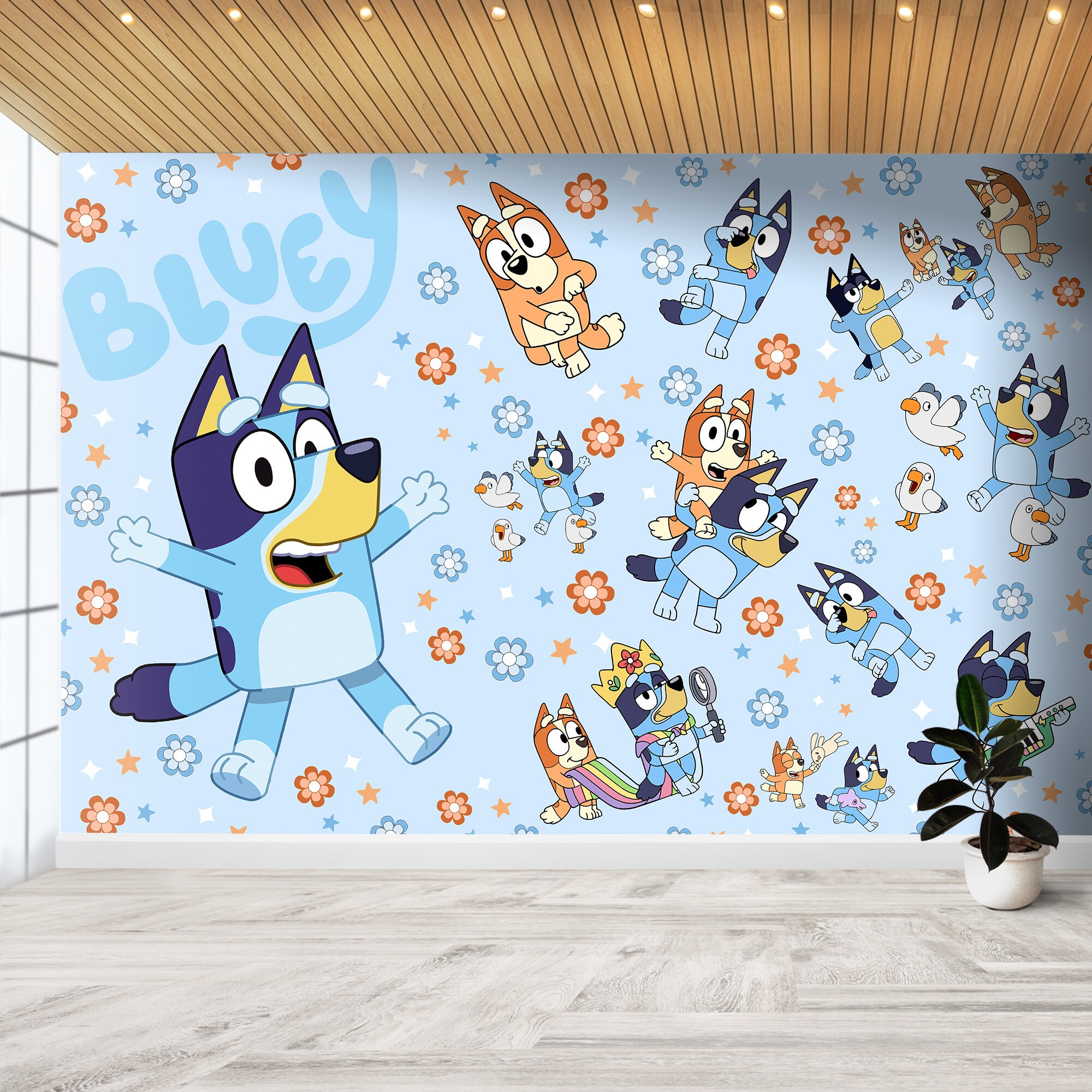 Bluey Mural, Bluey Cartoon Mural, Bluey Kids Bedroom Mural, Peel and ...