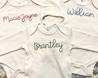 Hand Embroidered Baby Name Onesies