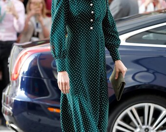 Beautiful Polka Dot Dark Green Fit and Flare Dress