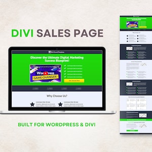 Green Sales Page Template | WordPress Landing Page Design | Divi Sales Funnel Page and Marketing Websites