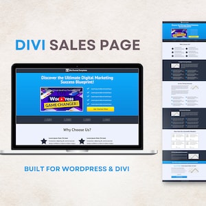 Blue Sales Page Template | WordPress Landing Page Design | Divi Sales Funnel Page and Marketing Websites