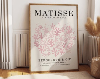 Henri Matisse inspired pink and beige color wall art design featuring abstract cutouts design, Scandinavian style poster