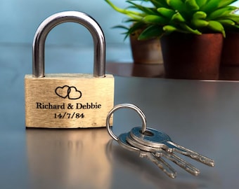 Personalised Engraved Padlock Wedding Anniversary Wedding Favour, Valentine's Gift, 40mm Love Lock