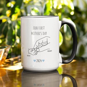 Our First Mother&#39;s Day Mug, Holding kid hands Mom Mug, Personalized Name Mug For Mom, Mom Custom Kidnames Hand Mug, Custom Mommy Mug