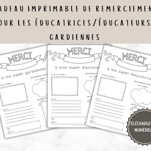 Cadeau de Remerciement educatrice educateur gardienne, Printable thank you for ECE daycare provider E cadeau de fin d'année scolaire