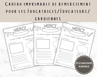 Cadeau de Remerciement educatrice educateur gardienne, Printable thank you for ECE daycare provider E cadeau de fin d'année scolaire