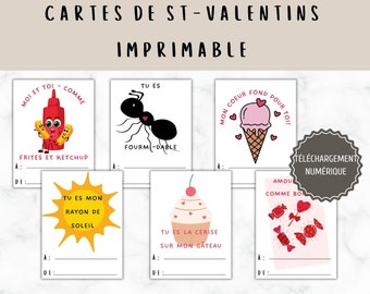 Cartes pour St-Valentins Imprimable pour enfants, Cartoline di San Valentino stampabili in FRANCESE per bambini