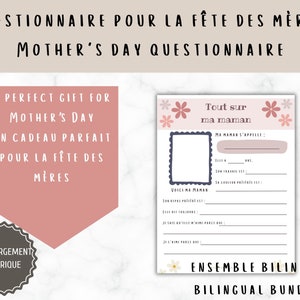 Questionnaire fête des mères pour enfant, Questionnaire fête des mères pour les enfants, cadeau imprimable fête des mères, imprimable fête des mères