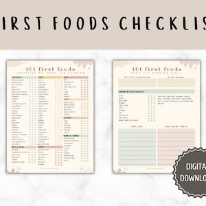 101 Foods checklist PRINTABLE, baby first foods tracker, baby led weaning tracking, allergy tracking, meal planner, baby food diary