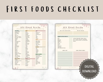 101 Foods checklist PRINTABLE, baby first foods tracker, baby led weaning tracking, allergy tracking, meal planner, baby food diary