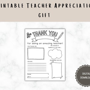 Printable thank you for teacher, End of year school gift, Personalized teacher gift