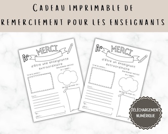 Cadeau de Remerciement enseingnante, Printable thank you for teacher, End of year school gift, cadeau de fin d'année scolaire