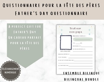 Questionnaire fête des pères pour enfant, Father's day questionnaire for kids, father's day printable gift, imprimable fête des pères