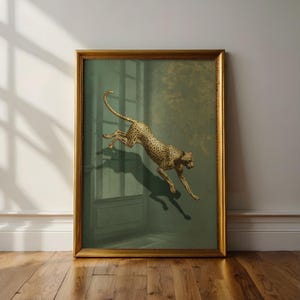Gold Gepard Digitaldruck - Abstrakte Wildkatze Wandkunst, luxuriöses grünes Tier Poster, druckbare moderne Dekoration