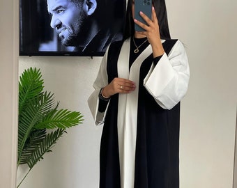Abaya in black and white,abaya collection, abaya collection,Open Abaya, Linen Abaya, Kimono, Kaftan, Dubai Abaya, Modest Wear