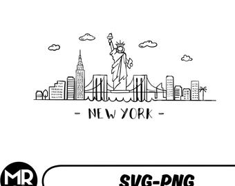 New York Skyline SVG PNG, minimalistische NYC-Linienzeichnung (Vektor), Cricut-Schnittdatei, Wandbild (digitaler Download)