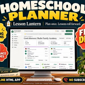 Homeschool Planner HTML App, Rolling Lesson Plan, Attendance and Grade Tracker, Reading Log