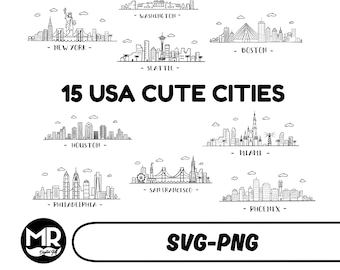US City Skyline SVG Bundle: Vector Illustration, Cricut Ready (Digital Download)