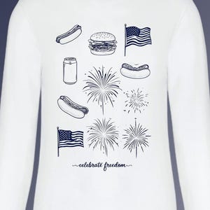 Colección de imágenes prediseñadas "Celebra la Libertad" para el 4 de julio: diseño de sublimación de descarga instantánea con comida y símbolos patrióticos.