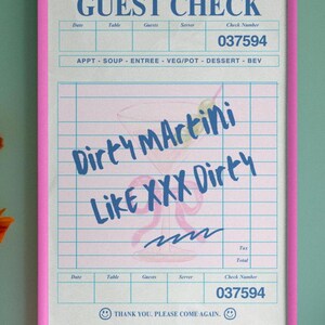 Dirty Martini Guest Check Print: Coquette Bar Cart Decor (Digital Download)
