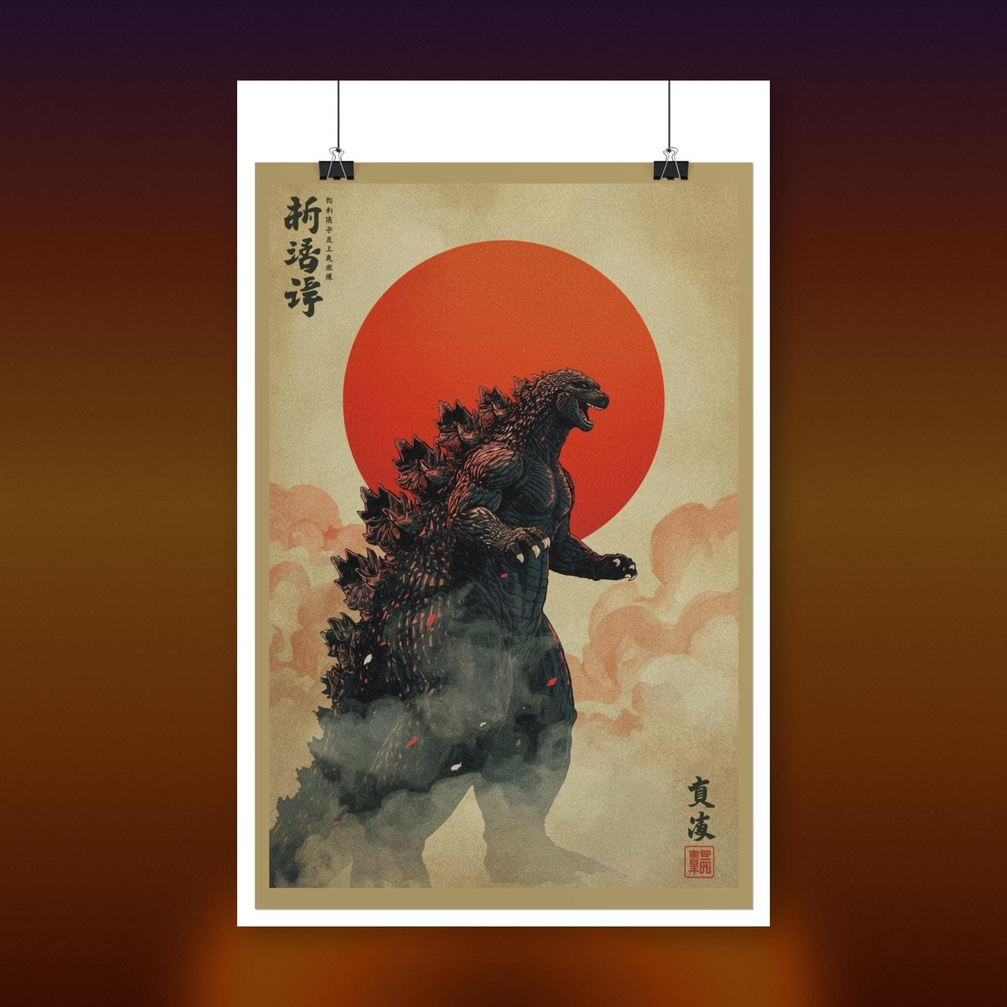 Godzilla Japanese Ink Print - Etsy