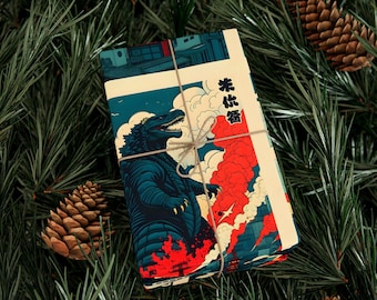 Retro Godzilla Wrapping Paper | Kaiju Monster Vintage Pattern | Monster Gift Wrap