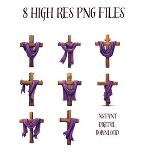 Clipart de cruz drapeada roxa PNG para cruzes cristãs de Páscoa Símbolos religiosos elegantes Arte digital baseada na fé para projetos de igreja e artesanato