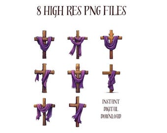 Cruz morada con drapeado: símbolos religiosos cristianos (descarga digital PNG)