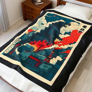 Retro Godzilla Velveteen Plush Blanket | Kaiju Gift