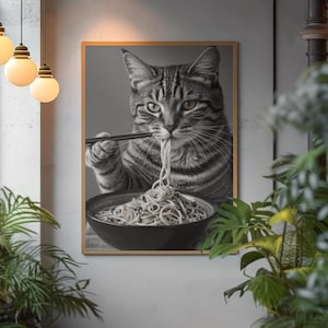 Cat Ramen Bowl Clip art Apreciando Ramen com Pauzinhos - Clipart Preto e Branco para Download Instantâneo e Design de Sublimação
