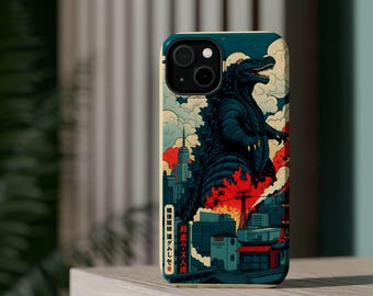 Retro Kaiju Monster Phone Case | Godzilla City Battle Magnetic Impact-Resistant Cover