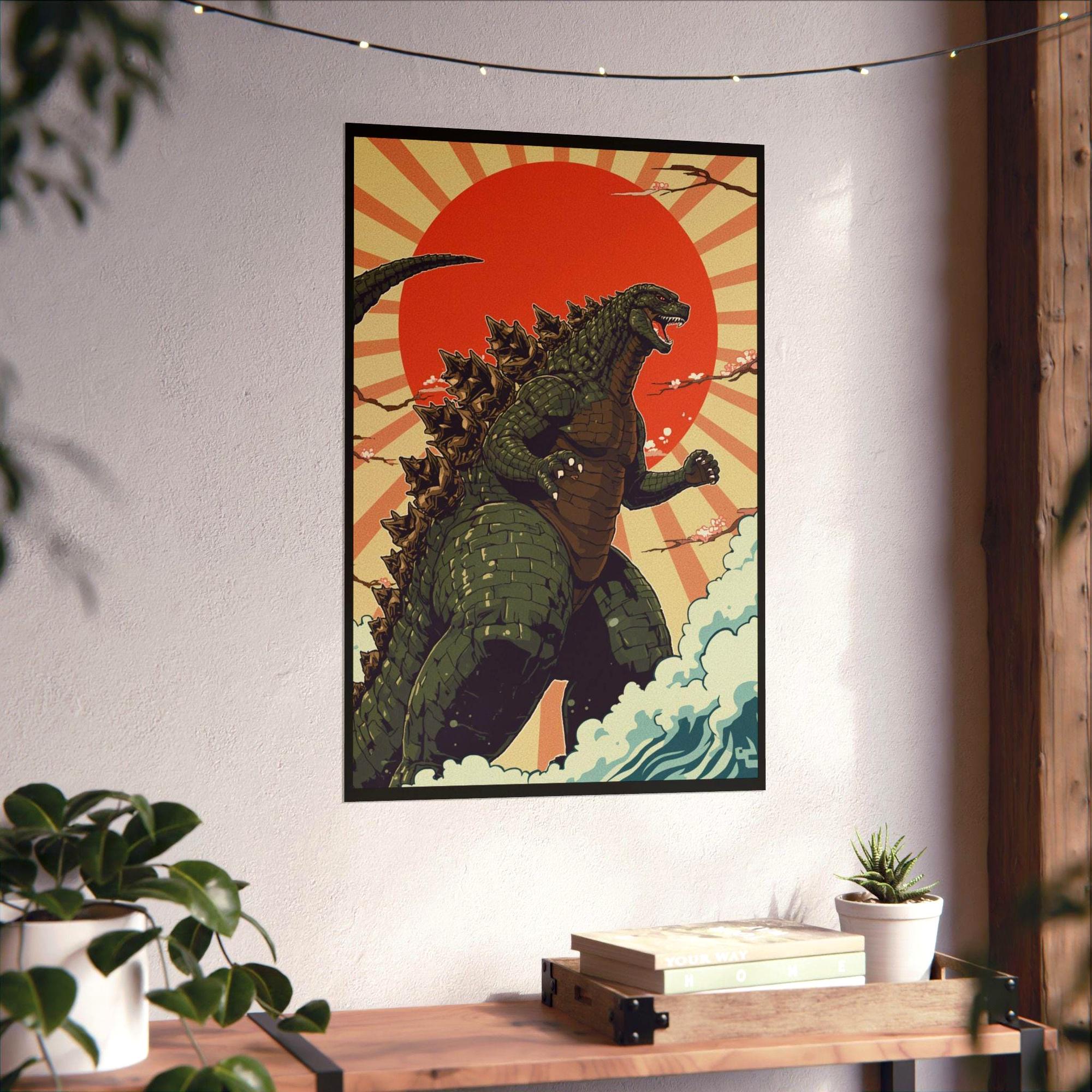 Godzilla Rising Matte Poster | Kaiju Sunburst Art | Japanese