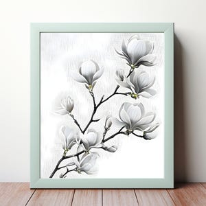 Japandi wall art, Elegant Magnolia Branch with White Flowers Cottagecore  Digital Art for Wall Decor - Instant Download Printable Artwork